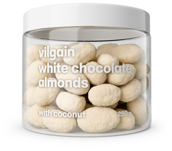Vilgain Mandle v čokoládě – bílá čokoláda posypaná kokosem 250 g