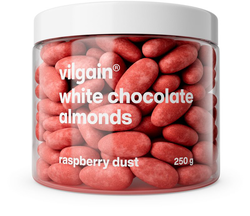 Vilgain Mandle v čokoládě – bílá čokoláda v malinovém prášku 250 g